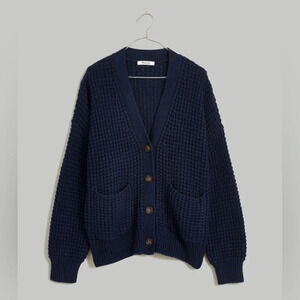 Madewell Navy Waffle-Knit Button Cardigan